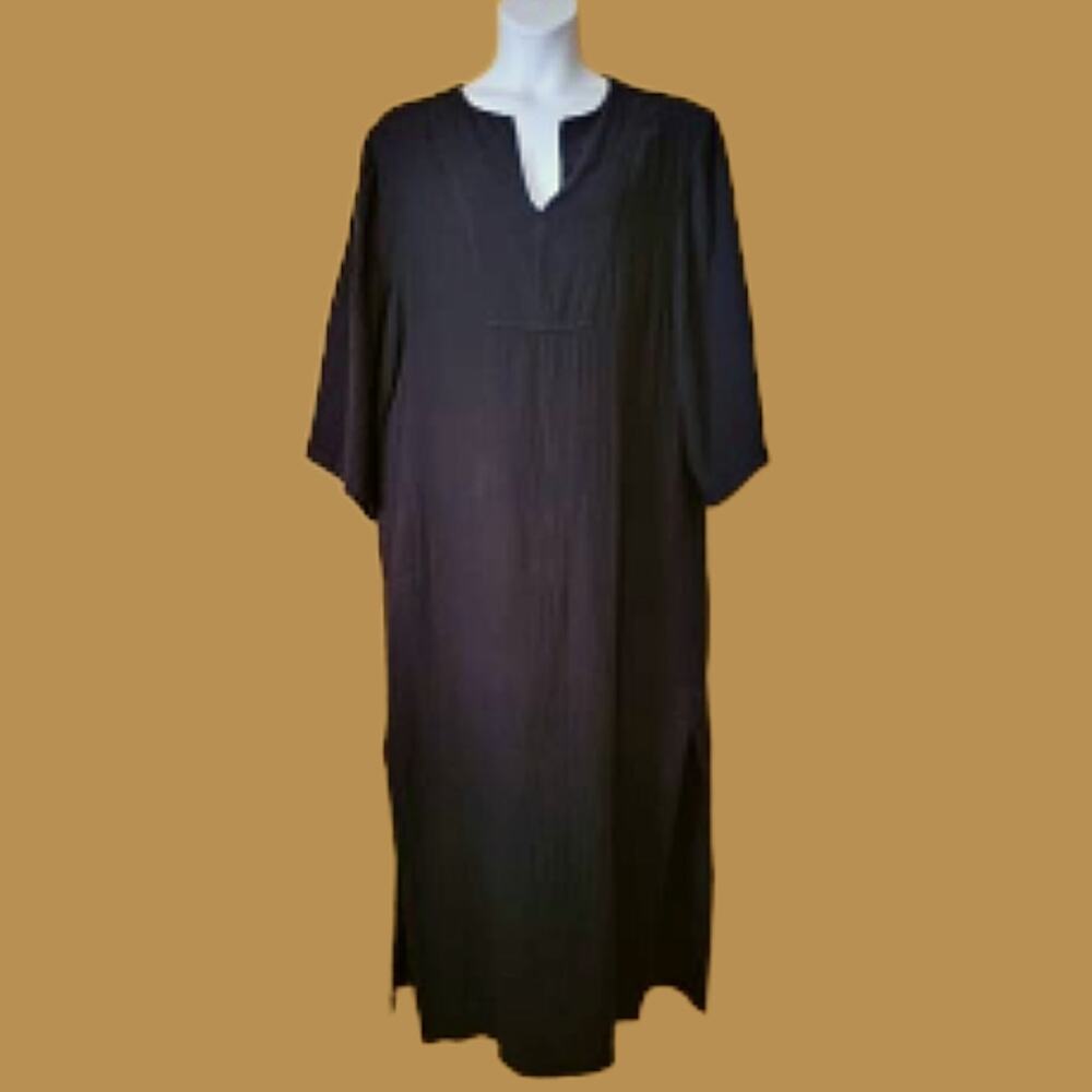 Ocean + Main Black Gauze Maxi Tunic/Kaftan, Size XL
